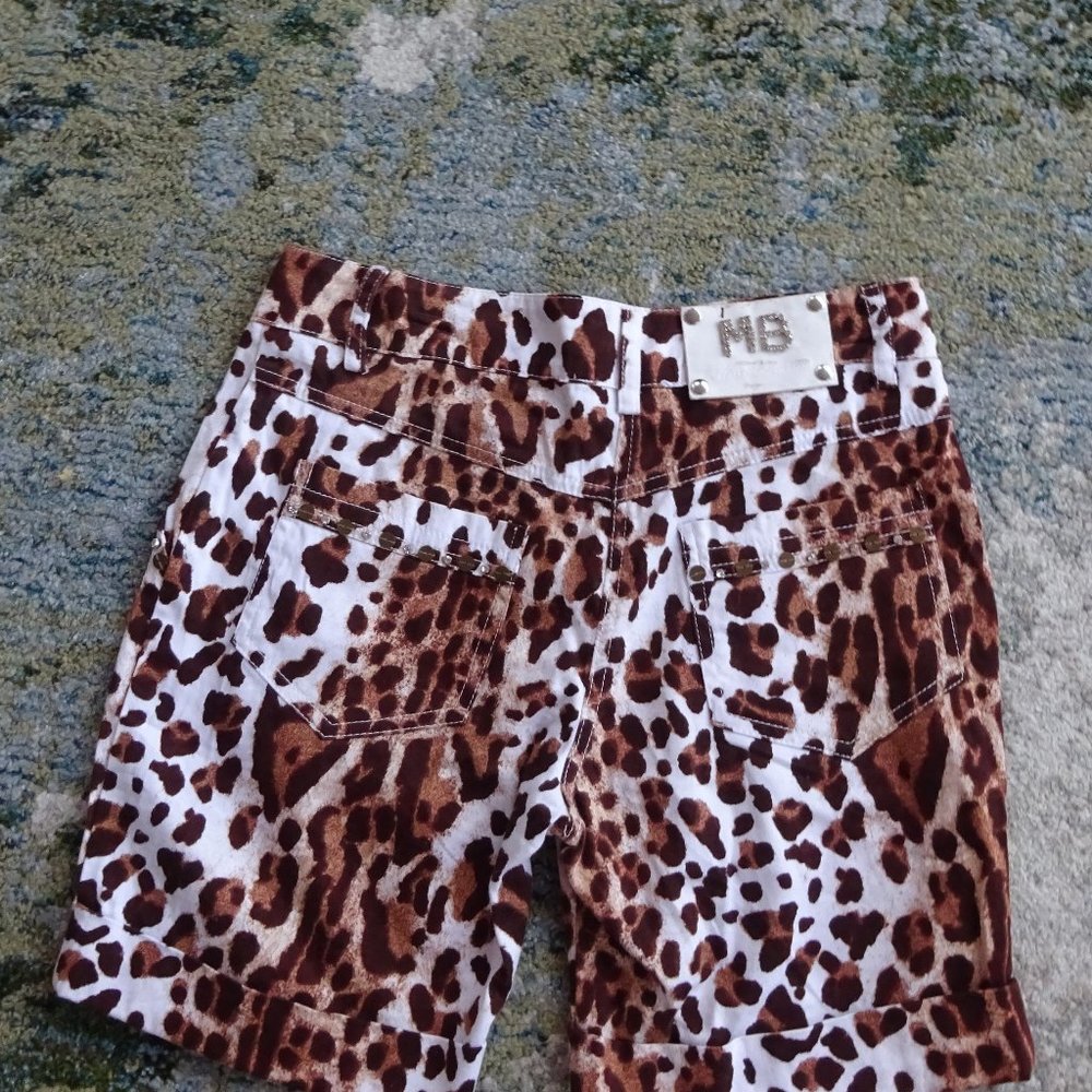 MISS BLUMARINE SHORTS w BLING CRYSTALS GORGEOUS leopard print cuffed 12 ITALY